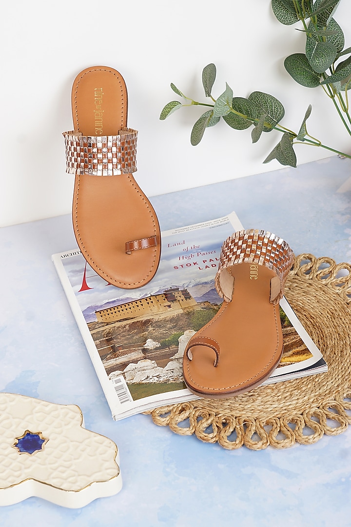 Tan Leather Sandals by Nine by Janine at Pernia's Pop Up Shop