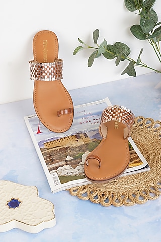 Tan Leather Sandals by Nine by Janine