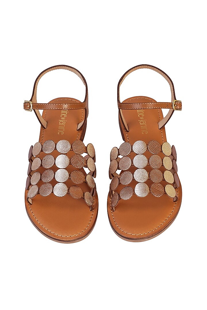 Tan Leather Embossed Sandals by Nine by Janine at Pernia's Pop Up Shop