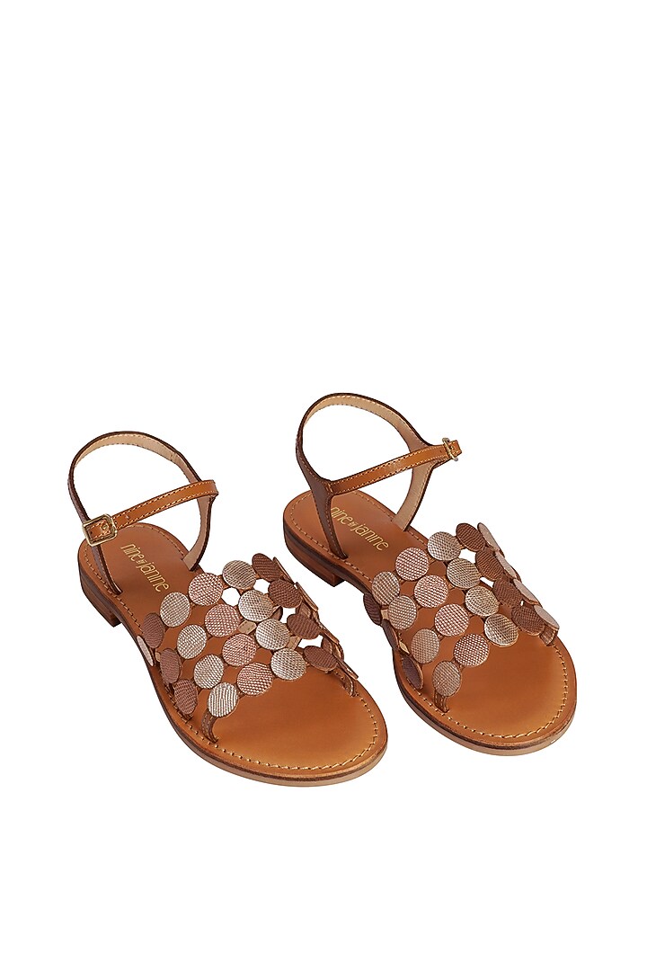Tan Leather Embossed Sandals by Nine by Janine at Pernia's Pop Up Shop