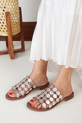 Silver Leather Embossed Sandals by Nine by Janine
