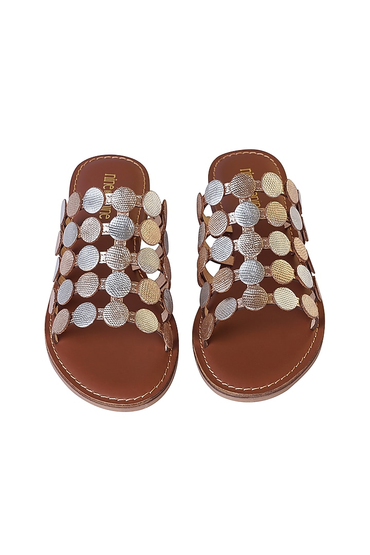 Silver Leather Embossed Sandals by Nine by Janine at Pernia's Pop Up Shop