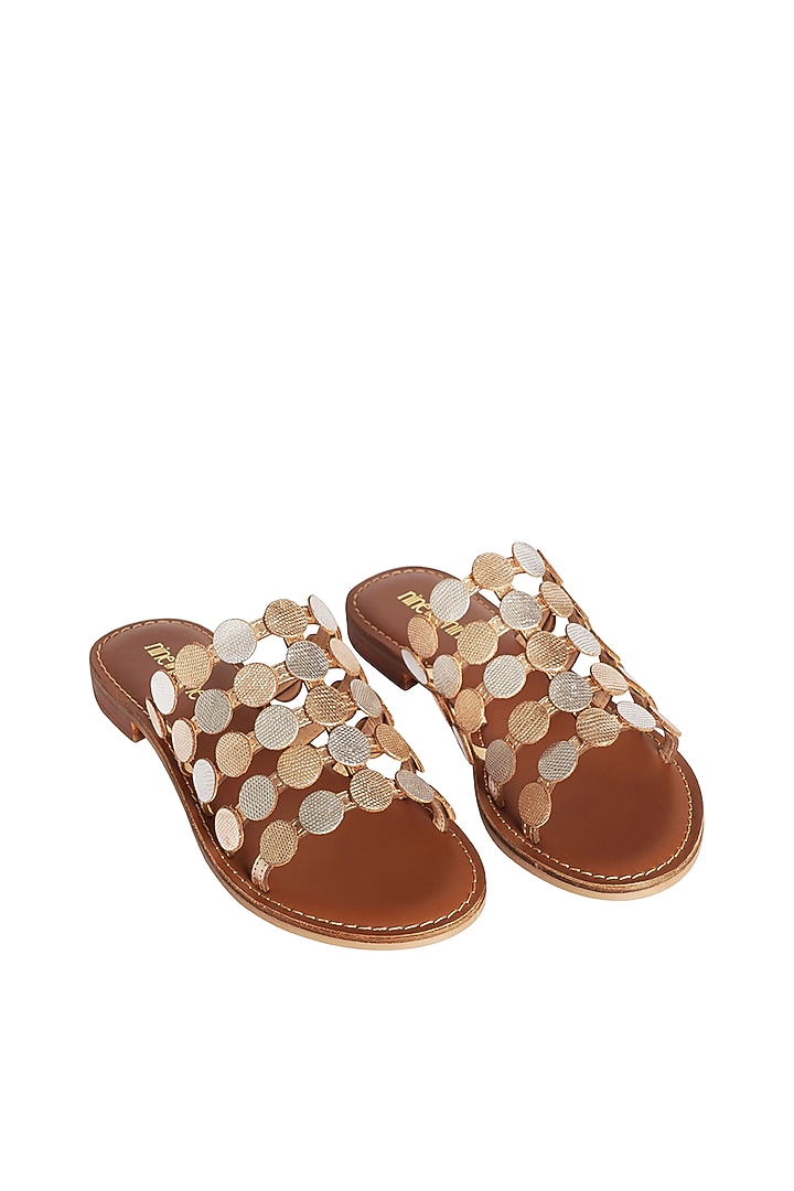Silver Leather Embossed Sandals by Nine by Janine at Pernia's Pop Up Shop