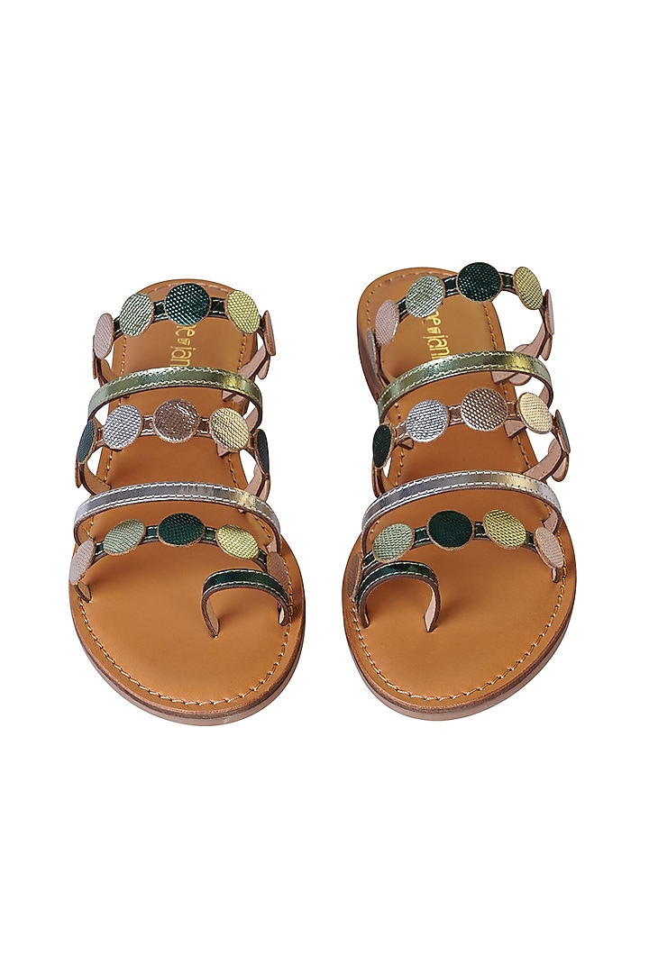 Green Leather Embossed Sandals by Nine by Janine at Pernia's Pop Up Shop