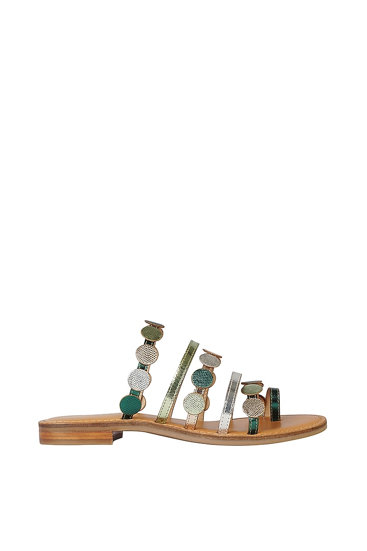 Green Leather Embossed Sandals by Nine by Janine at Pernia's Pop Up Shop