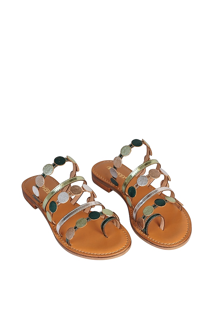 Green Leather Embossed Sandals by Nine by Janine at Pernia's Pop Up Shop