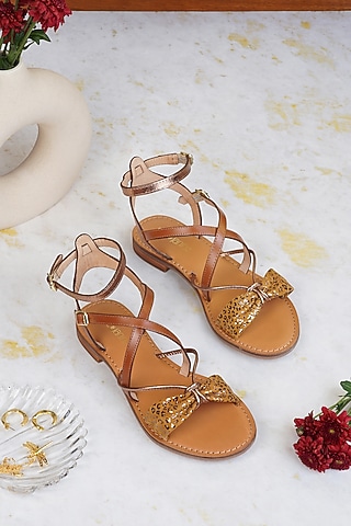 Tan Suede Leather Sandals by Nine by Janine