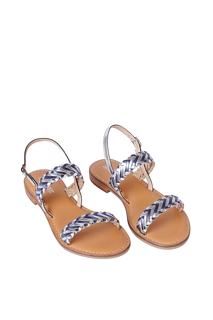 Blue Leather Sandals by Nine by Janine at Pernia's Pop Up Shop