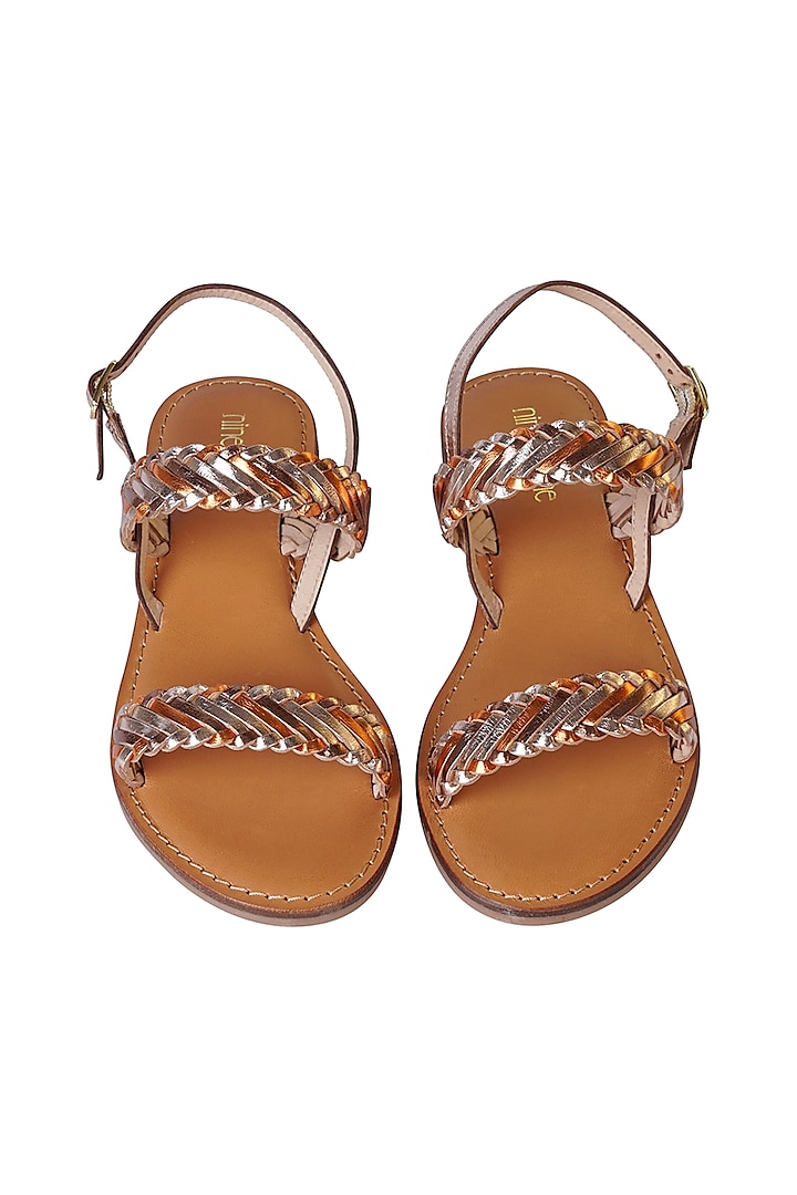 Gold Leather Sandals by Nine by Janine at Pernia's Pop Up Shop