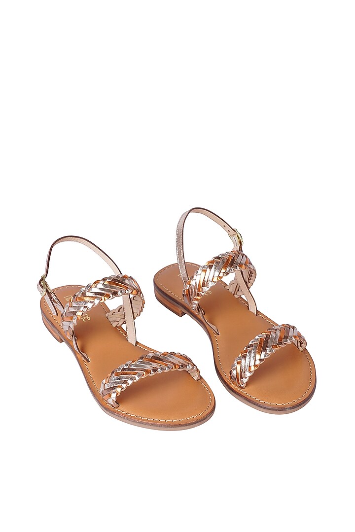 Gold Leather Sandals by Nine by Janine at Pernia's Pop Up Shop