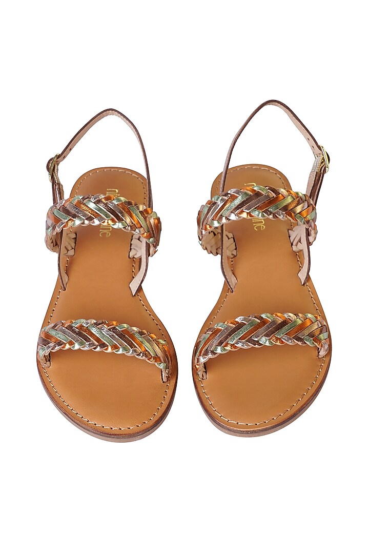 Gold Leather Sandals by Nine by Janine at Pernia's Pop Up Shop