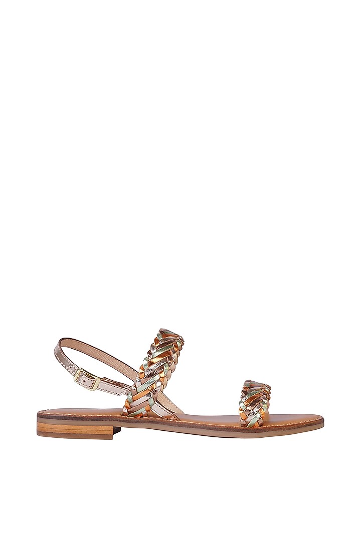 Gold Leather Sandals by Nine by Janine at Pernia's Pop Up Shop