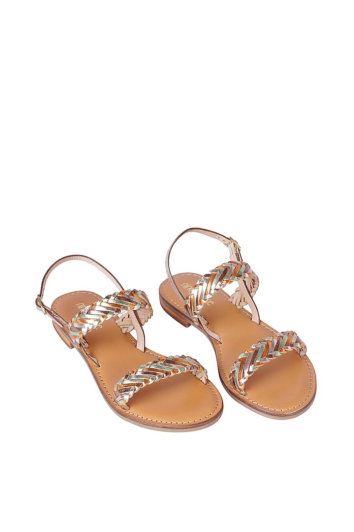 Gold Leather Sandals by Nine by Janine at Pernia's Pop Up Shop