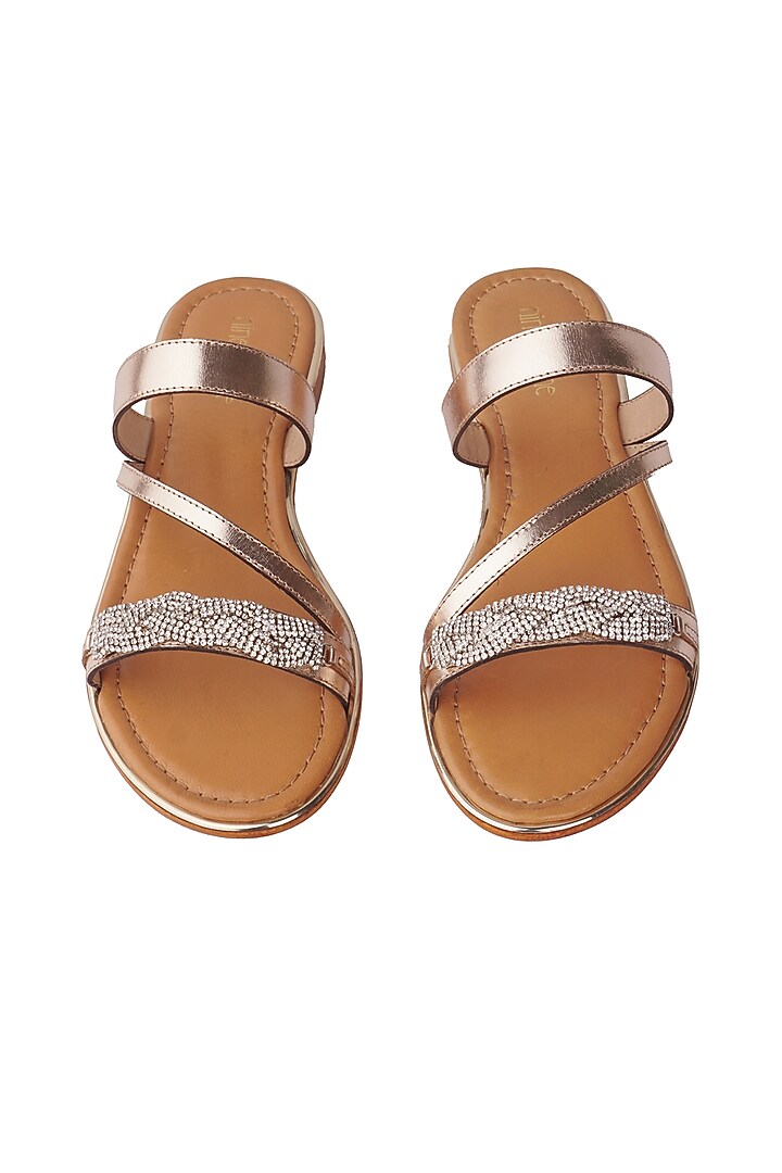 Gold Leather Diamond Strap Flats by Nine by Janine at Pernia's Pop Up Shop