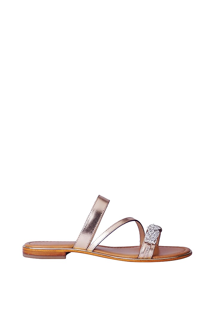 Gold Leather Diamond Strap Flats by Nine by Janine at Pernia's Pop Up Shop