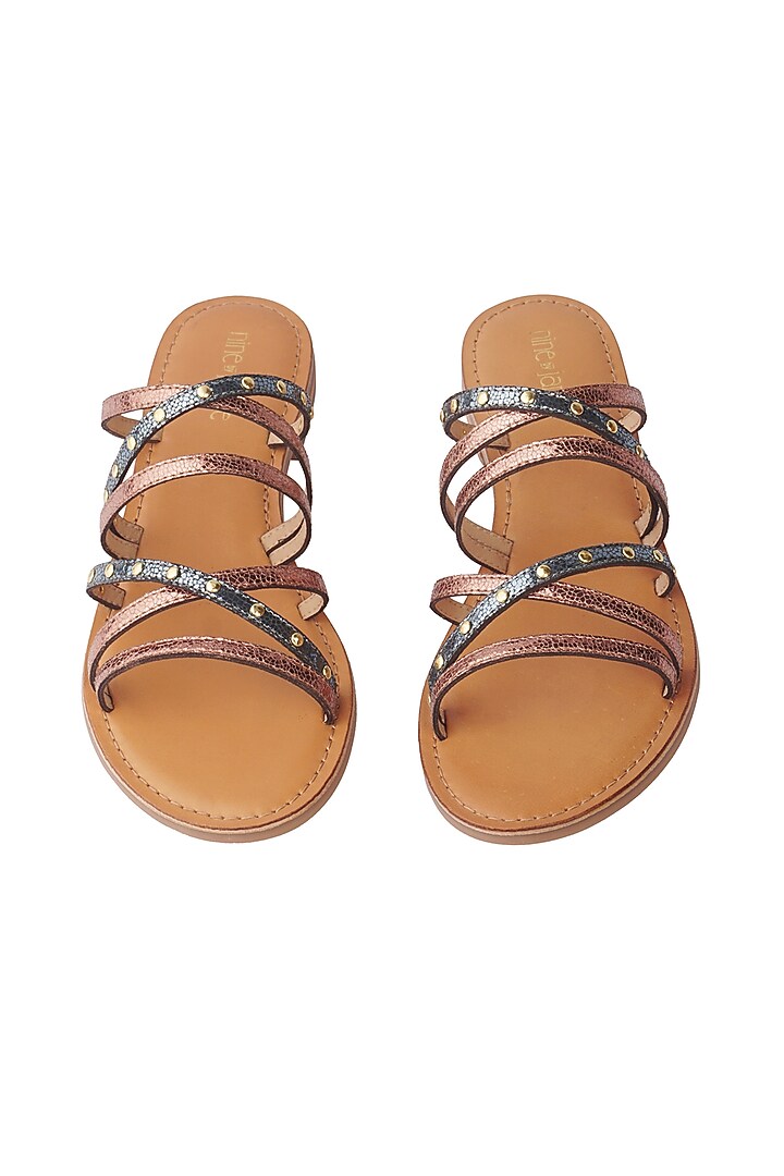Blue & Copper Leather Flats by Nine by Janine at Pernia's Pop Up Shop