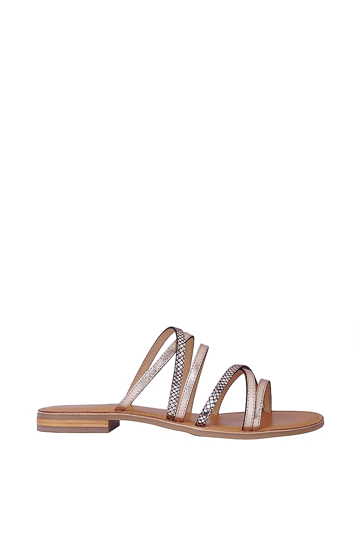 Black Leather Foil Printed Flats by Nine by Janine at Pernia's Pop Up Shop