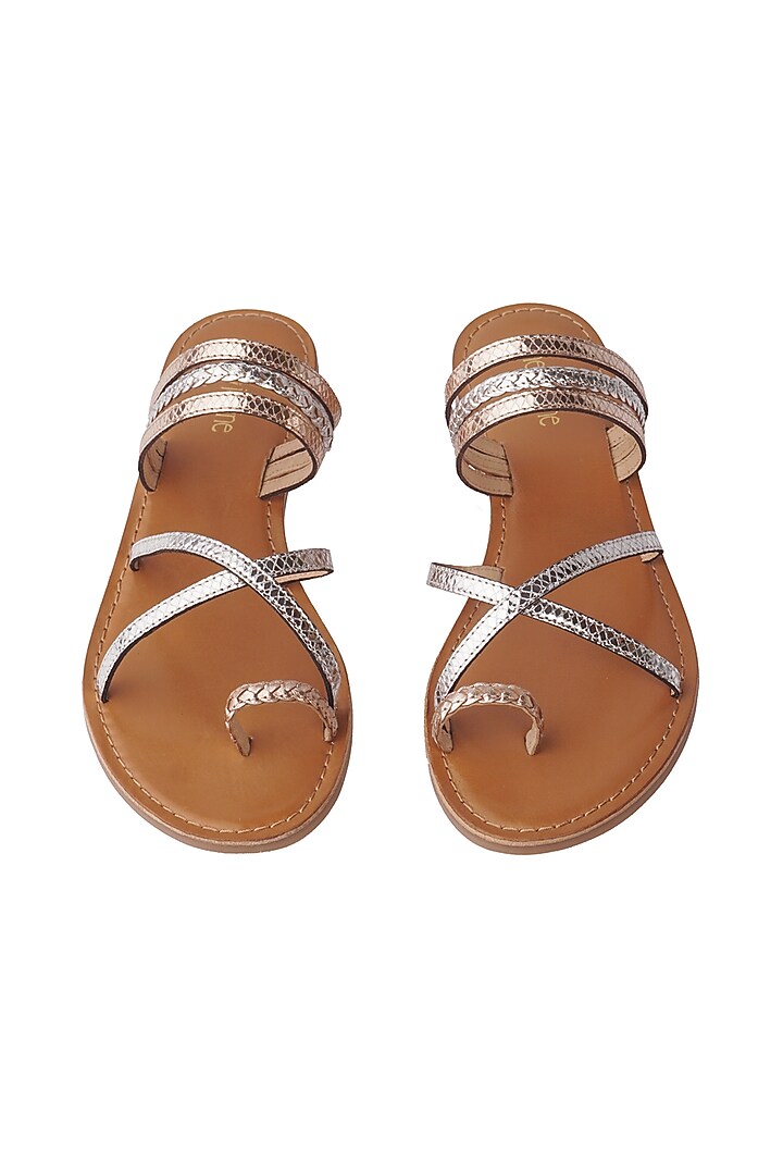 Silver & Gold Leather Handwoven Braided & Foil Printed Flats by Nine by Janine at Pernia's Pop Up Shop