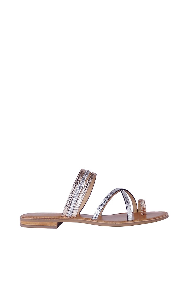 Silver & Gold Leather Handwoven Braided & Foil Printed Flats by Nine by Janine at Pernia's Pop Up Shop