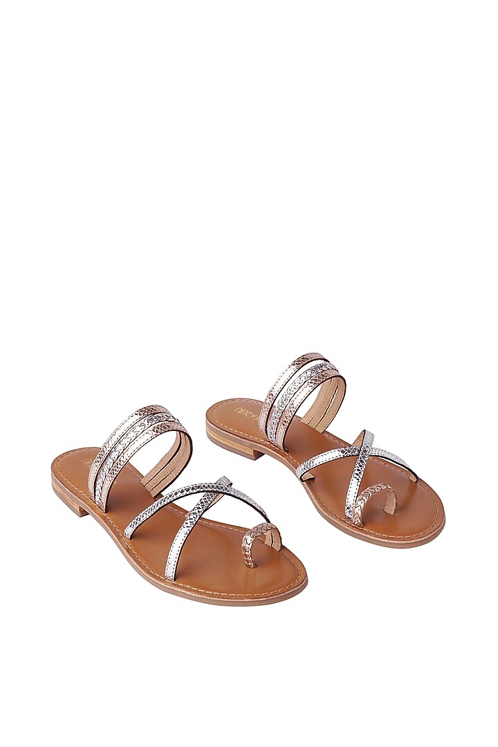 Silver & Gold Leather Handwoven Braided & Foil Printed Flats by Nine by Janine at Pernia's Pop Up Shop