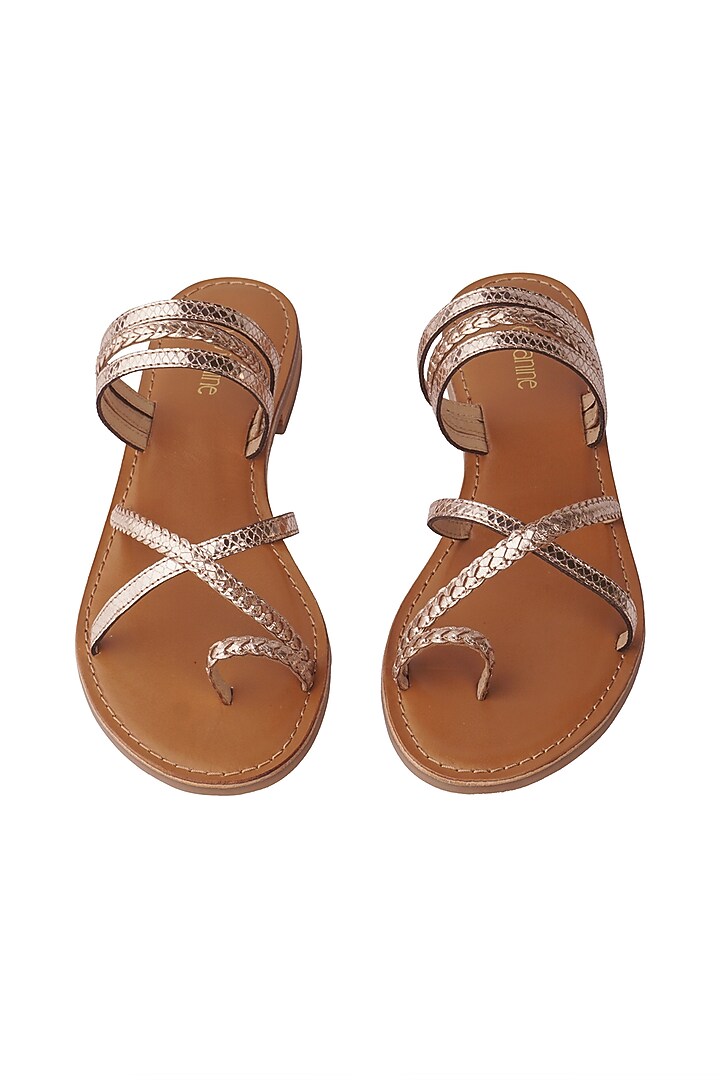 Gold Leather Handwoven Braided & Foil Printed Flats by Nine by Janine at Pernia's Pop Up Shop