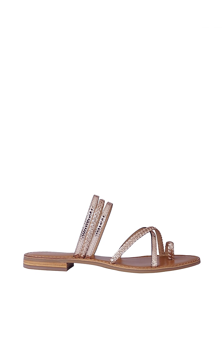 Gold Leather Handwoven Braided & Foil Printed Flats by Nine by Janine at Pernia's Pop Up Shop