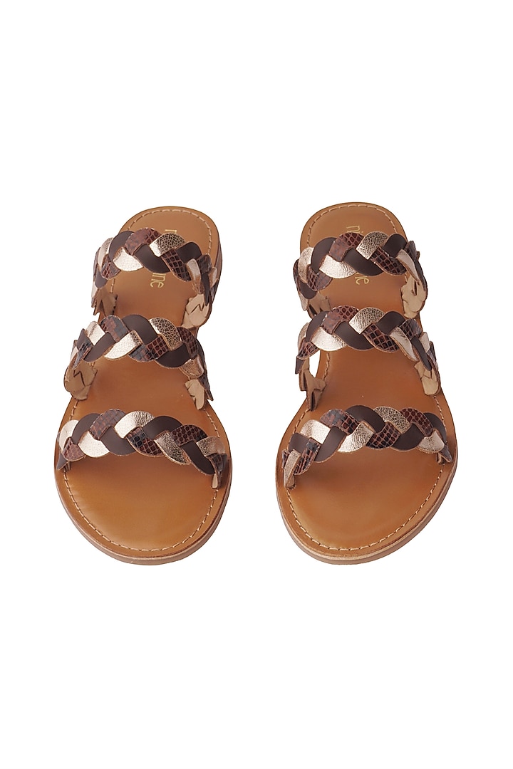 Chocolate Brown & Tan Leather Hand Woven Braided Flats by Nine by Janine at Pernia's Pop Up Shop