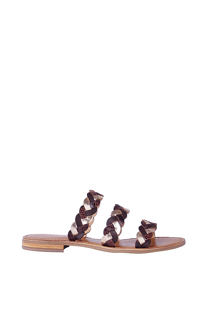 Chocolate Brown & Tan Leather Hand Woven Braided Flats by Nine by Janine at Pernia's Pop Up Shop