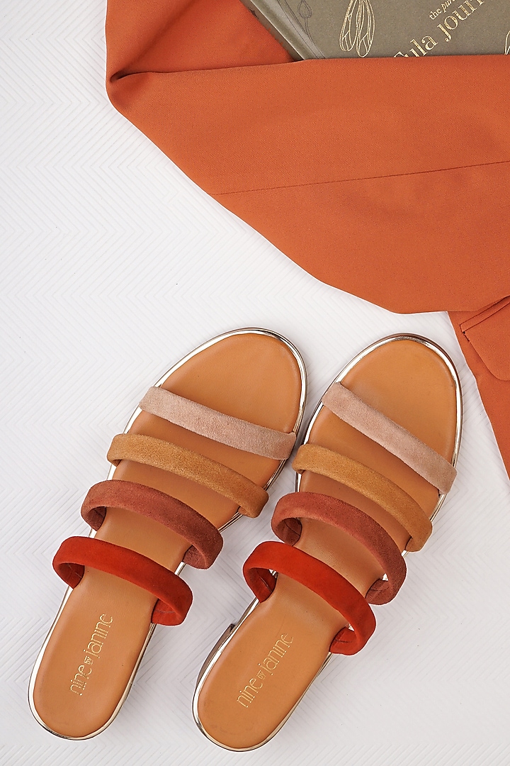 Tan Gradient Suede Leather Flats by Nine by Janine