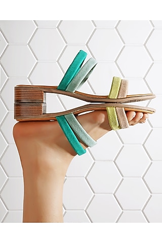 Green Gradient Suede Leather Flats by Nine by Janine