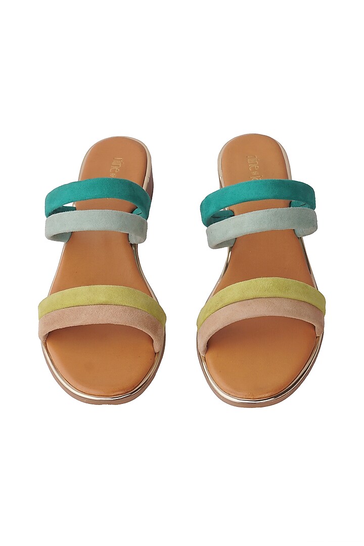 Green Gradient Suede Leather Flats by Nine by Janine at Pernia's Pop Up Shop