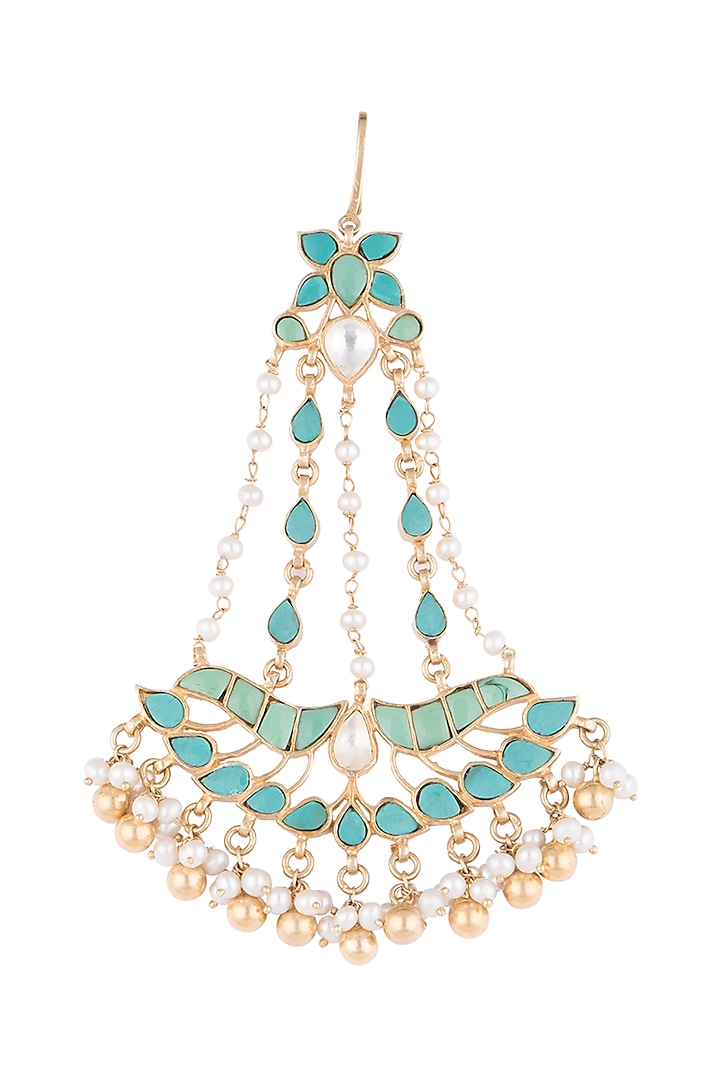 Gold Plated Pearl & Turquoise Stone Passa by Noorah By J