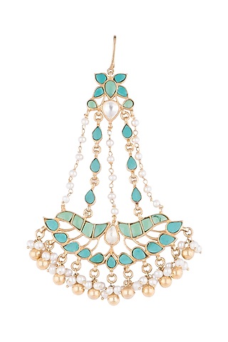 Gold Plated Pearl & Turquoise Stone Passa by Noorah By J
