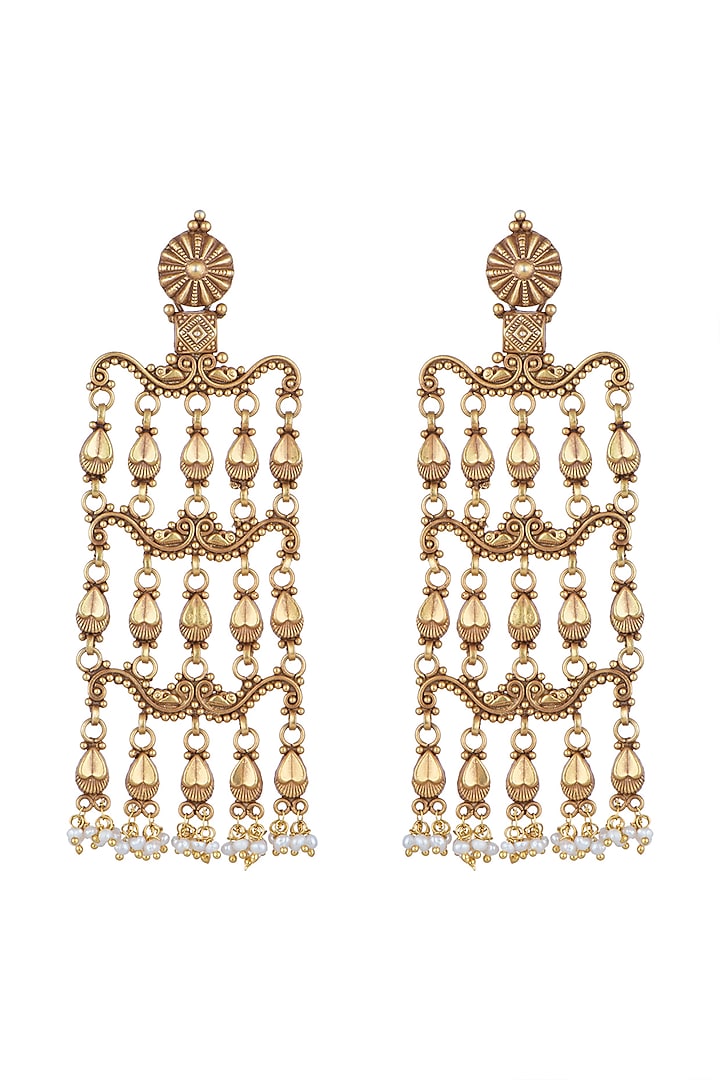 Gold Plated Temple Style Long Earrings by Noorah By J