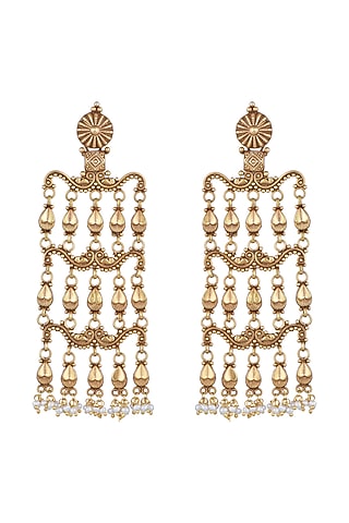 Gold Plated Temple Style Long Earrings by Noorah By J