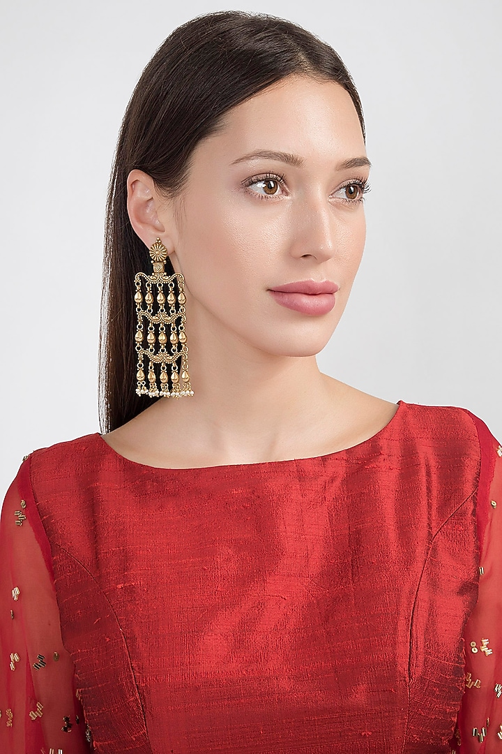 Gold Plated Temple Style Long Earrings by Noorah By J at Pernia's Pop Up Shop