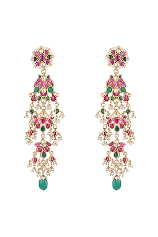Gold Plated Jadau Stone Long Earrings by Noorah By J