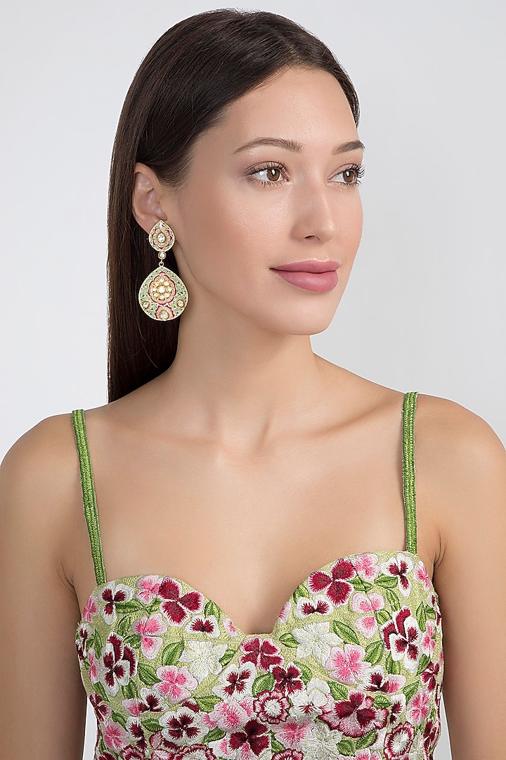 Gold Plated Meenakari Polki Earrings by Noorah By J at Pernia's Pop Up Shop