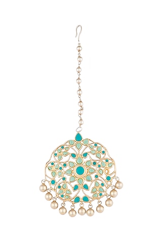 Gold Plated Turquoise Stone Maang Tikka by Noorah By J