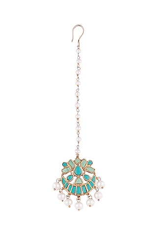 Gold Plated Pearl & Stone Maang Tikka by Noorah By J