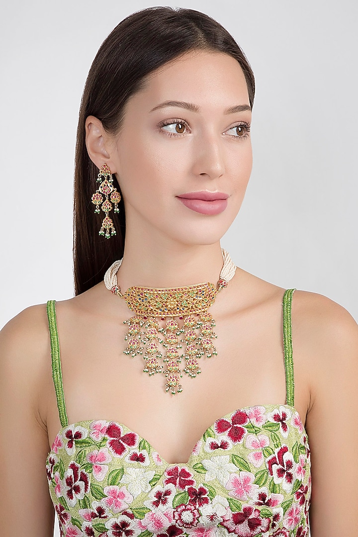 Gold Plated Semi-Precious Stones Necklace Set by Noorah By J at Pernia's Pop Up Shop