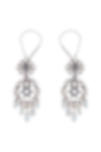 Oxidised Silver Finish Polki Earrings by Noorah By J