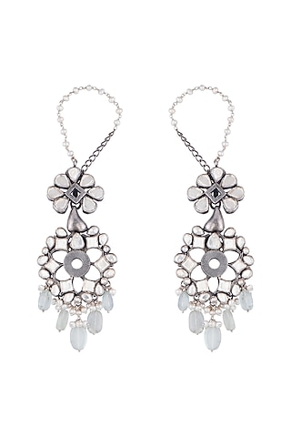 Oxidised Silver Finish Polki Earrings by Noorah By J