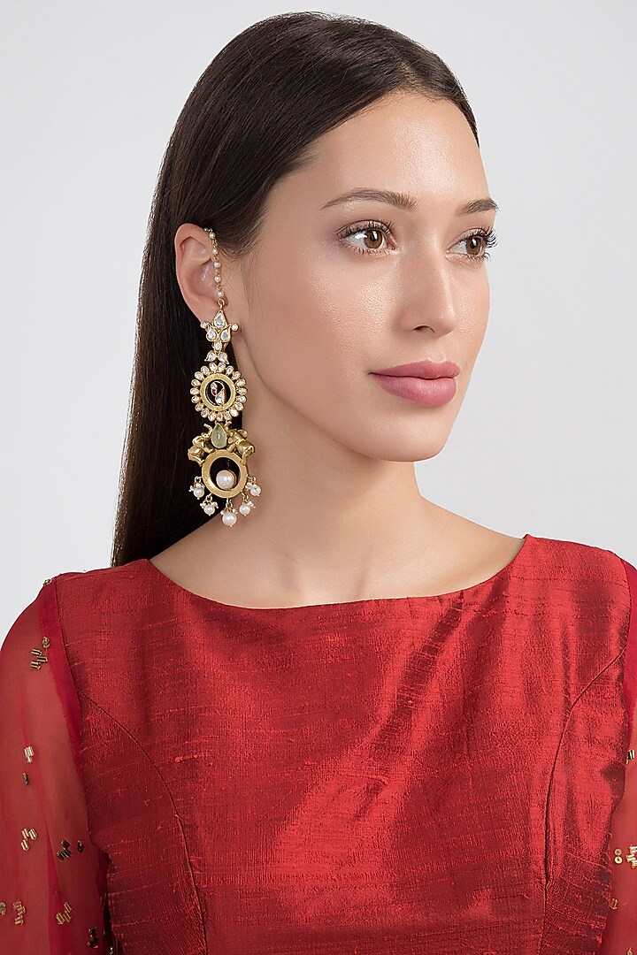 Gold Plated Elephant & Stones Earrings by Noorah By J at Pernia's Pop Up Shop