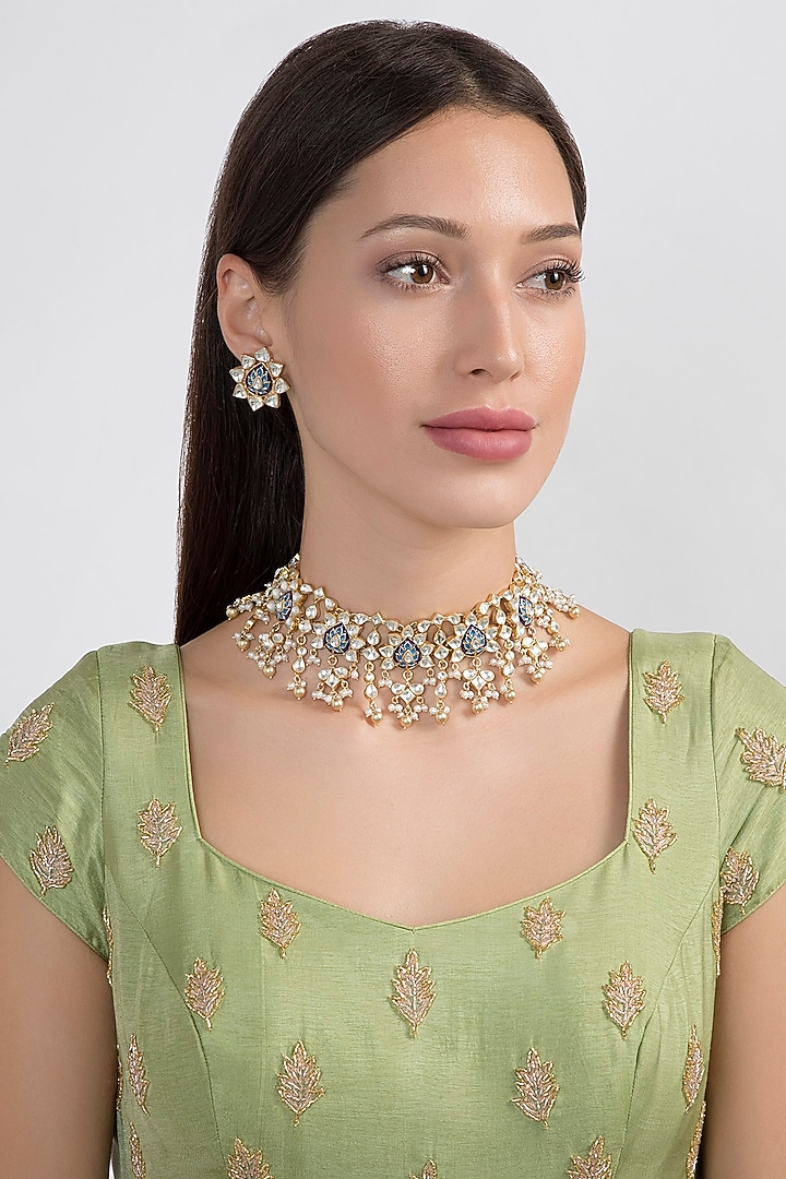 Gold Plated Meenakari Necklace Set by Noorah By J at Pernia's Pop Up Shop