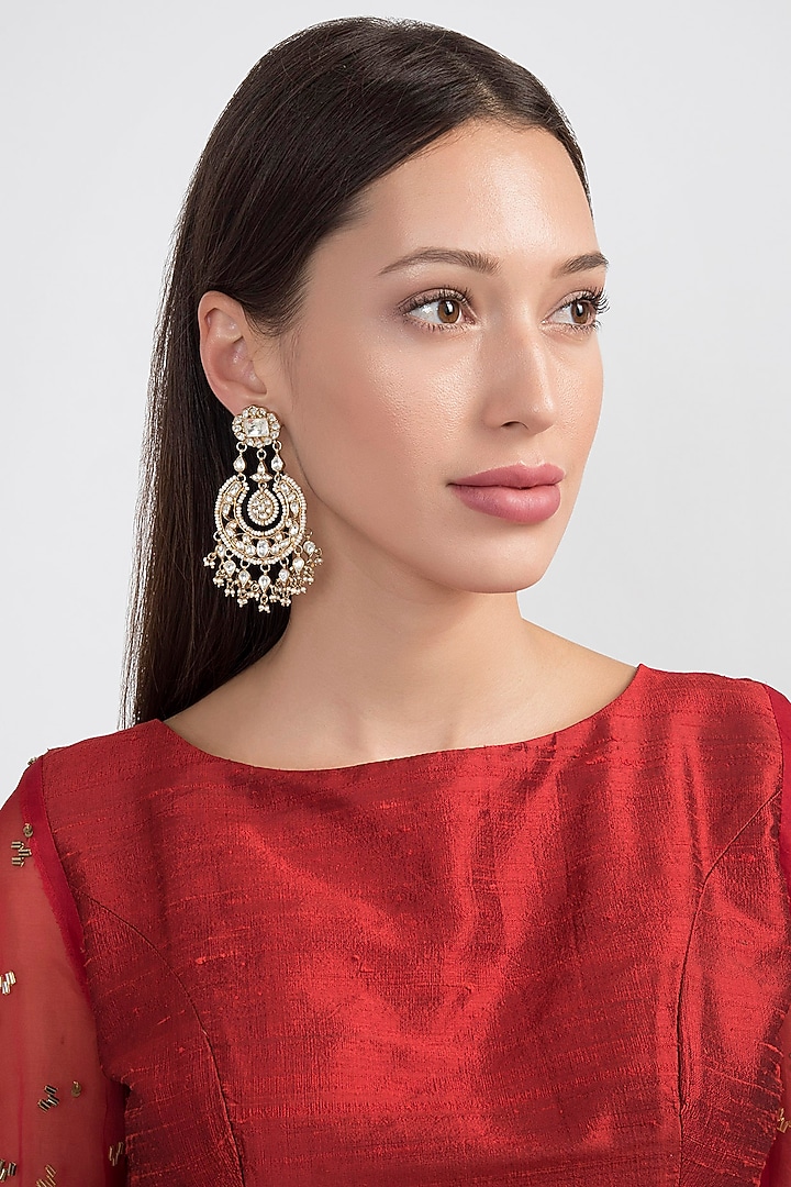 Gold Plated Kundan Chandbali Earrings by Noorah By J at Pernia's Pop Up Shop