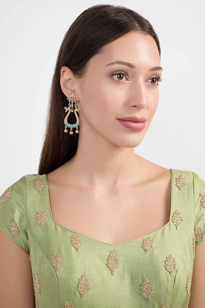 Gold Plated Kundan & Stones Earrings by Noorah By J at Pernia's Pop Up Shop