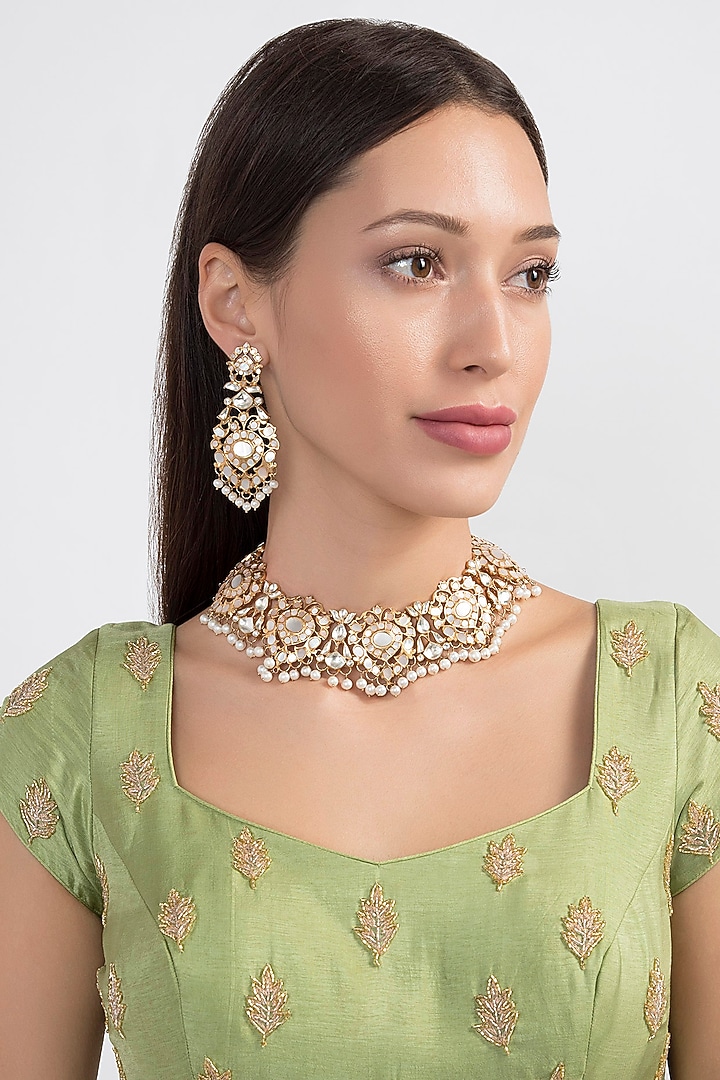 Gold Plated Mother Of Pearl Necklace Set by Noorah By J at Pernia's Pop Up Shop