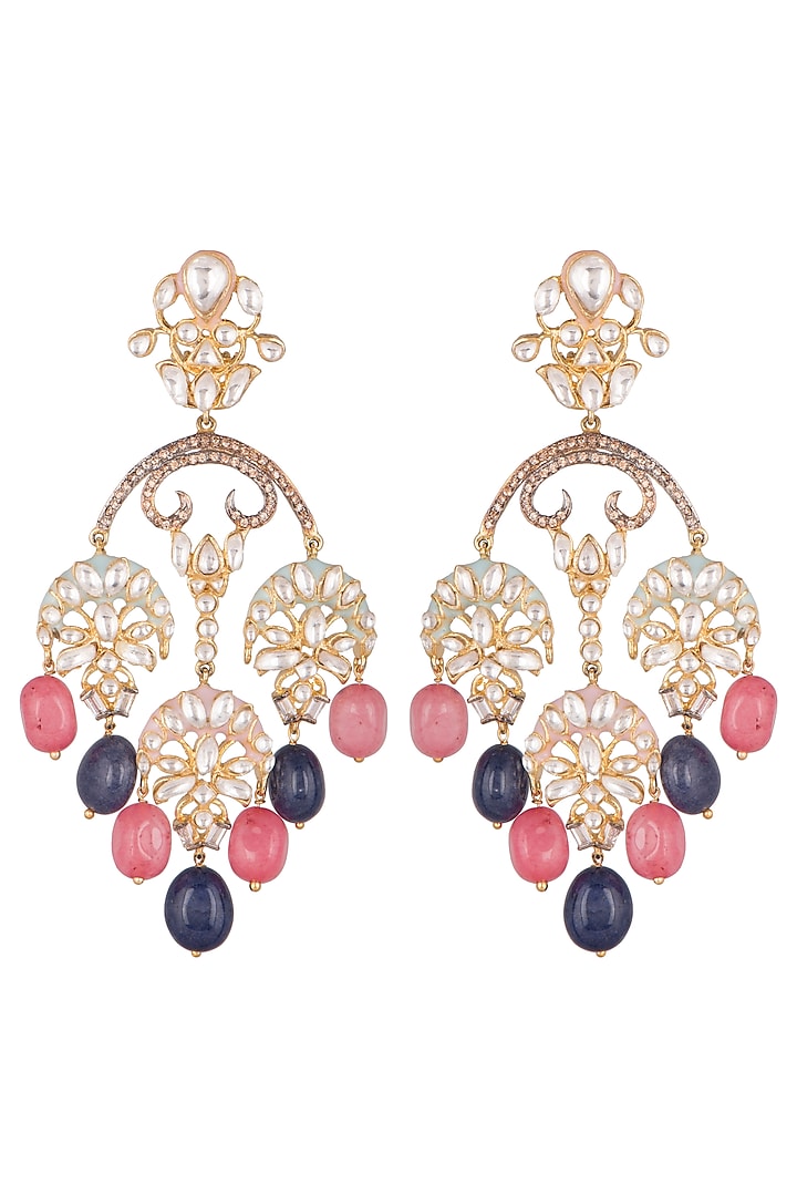 Gold Plated Kundan & Polki Earrings by Nepra By Neha Goel