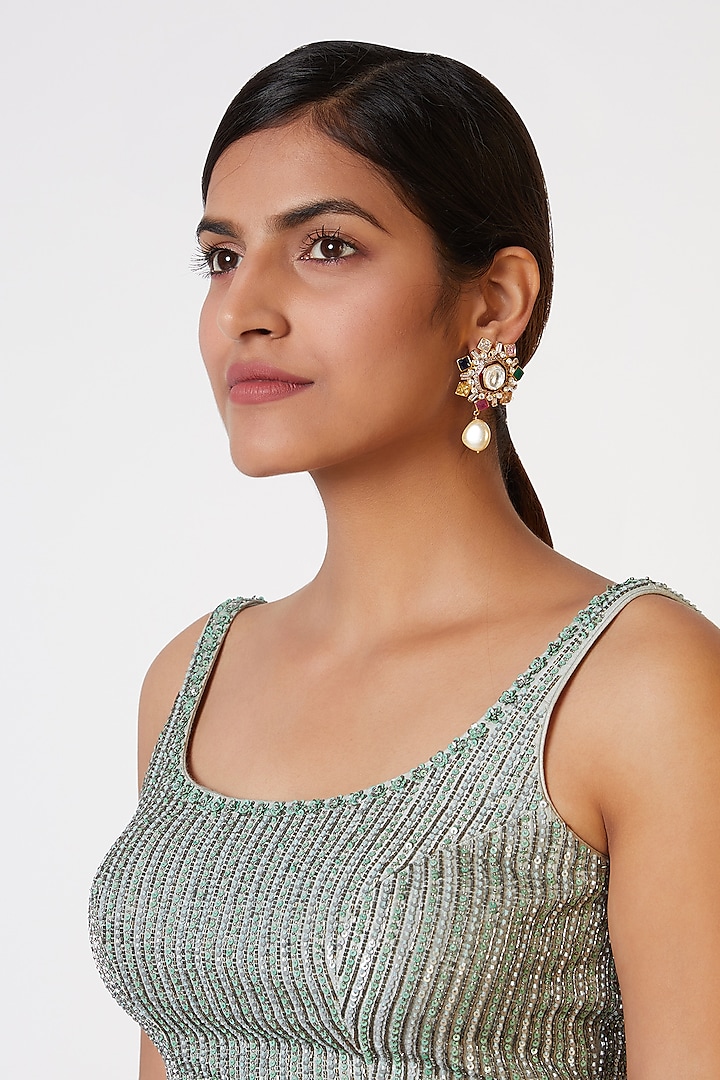 Gold Plated Kundan & Polki Earrings by Nepra By Neha Goel